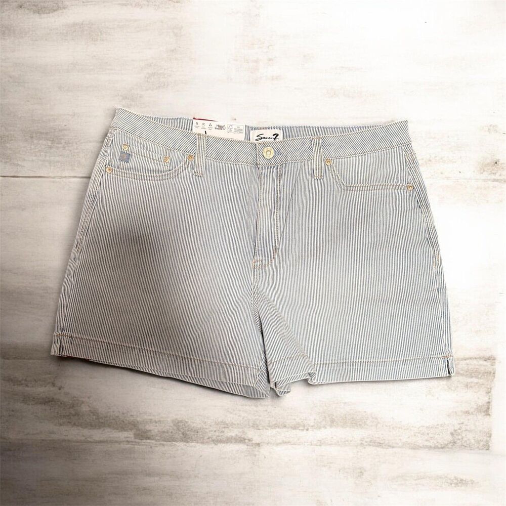 Seven striped high-waisted denim shorts Size 14